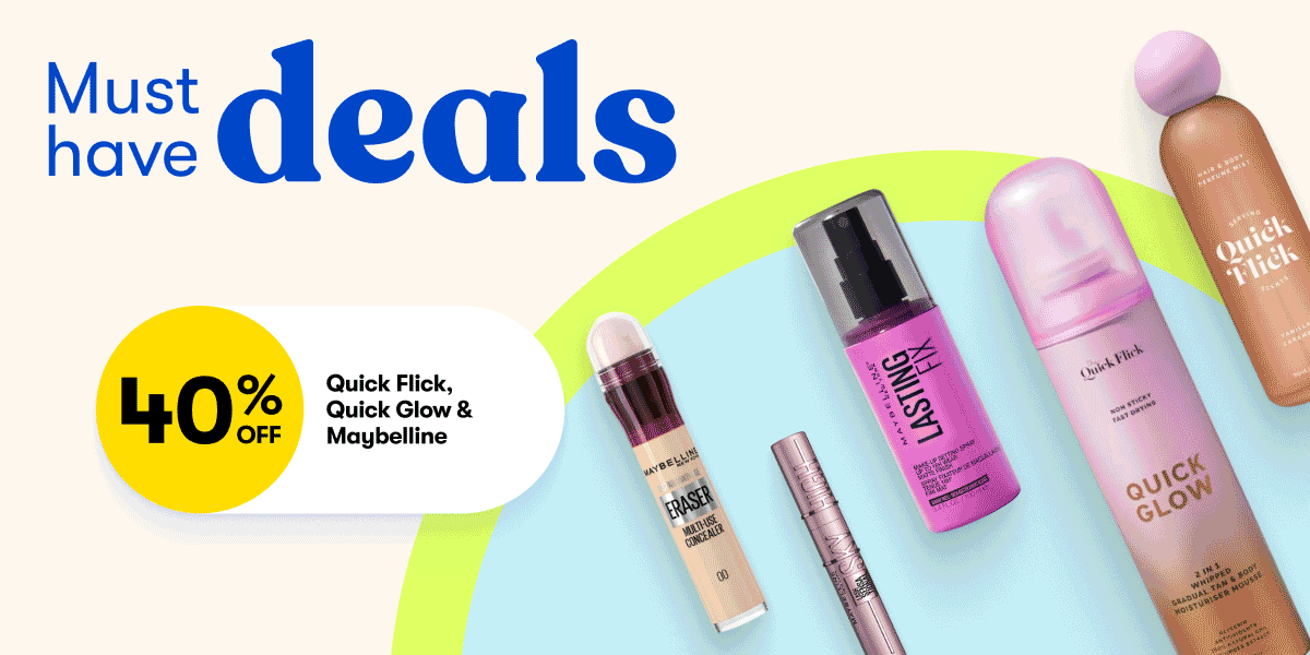 Must Have Deals | 40% OFF Quick Flick, Quick Glow & Maybelline | 1/2 Price Selected Books | $259ea Oppo Bundle | $23pk Quilton 48 Roll Value Pack 