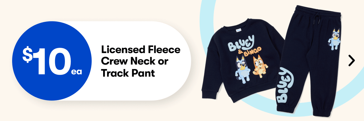 $10ea Licensed Fleece Crew Neck or Track Pant