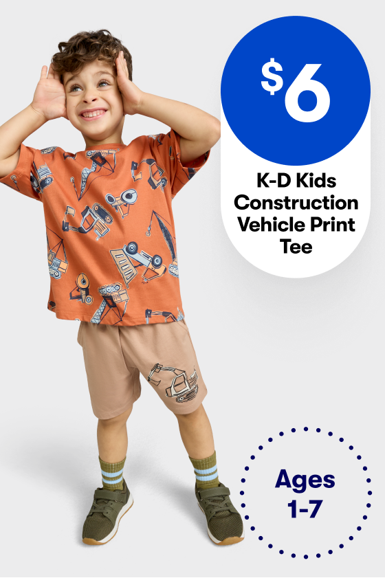 $6 K-D Kids Construction Vehicle Print Tee 