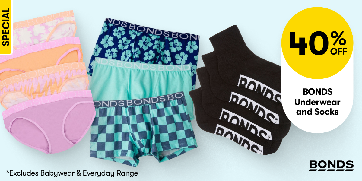 40% OFF Selected BONDS Underwear & Socks - Excludes babywear & everyday range