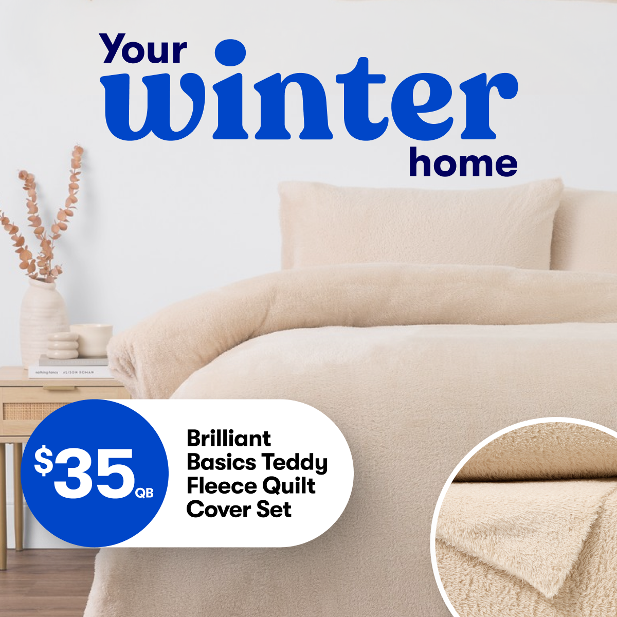 Your winter home | $35QB Brilliant Basics Teddy Fleece Quilt Cover Set 