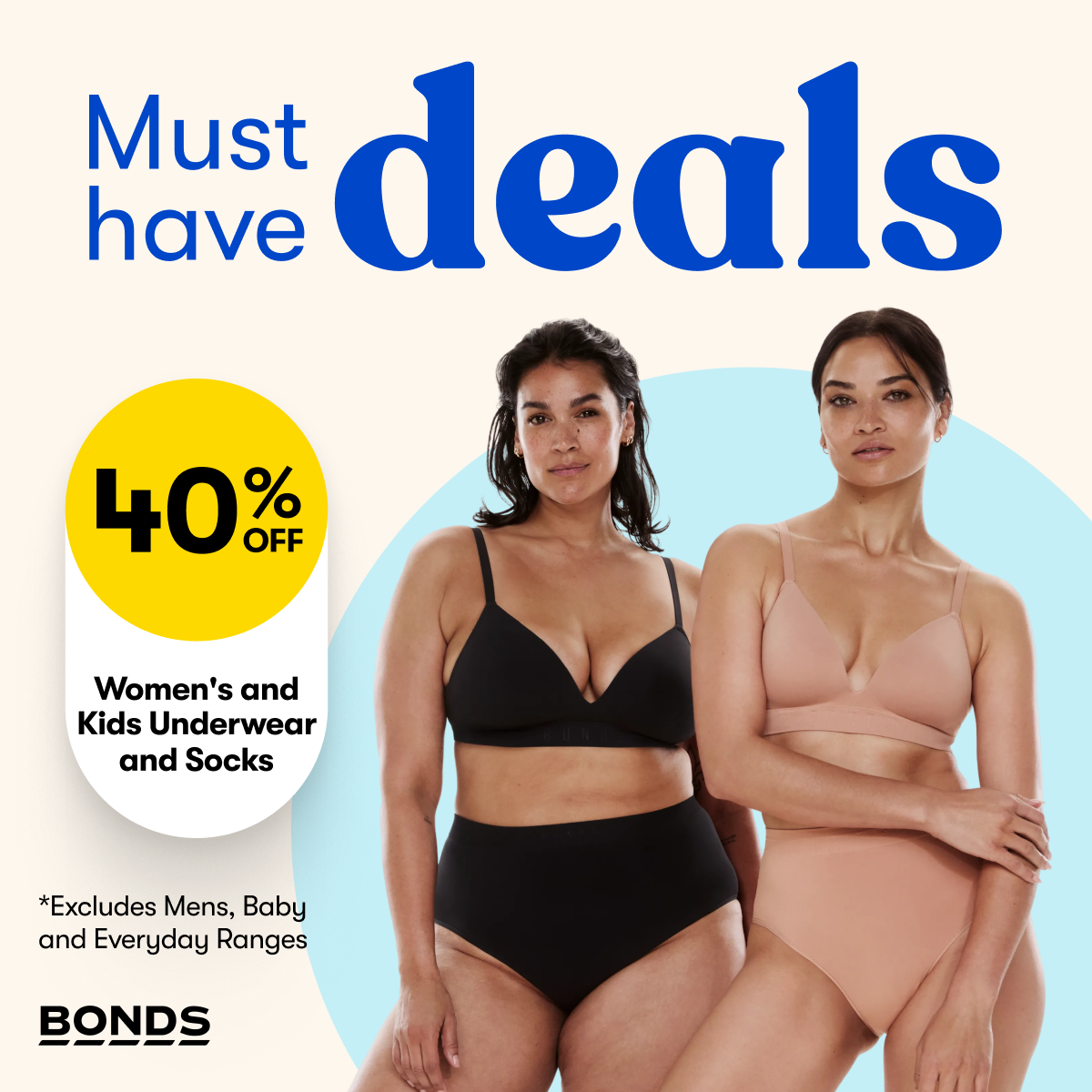 40% OFF BONDS Women's and Kids Underwear and Socks