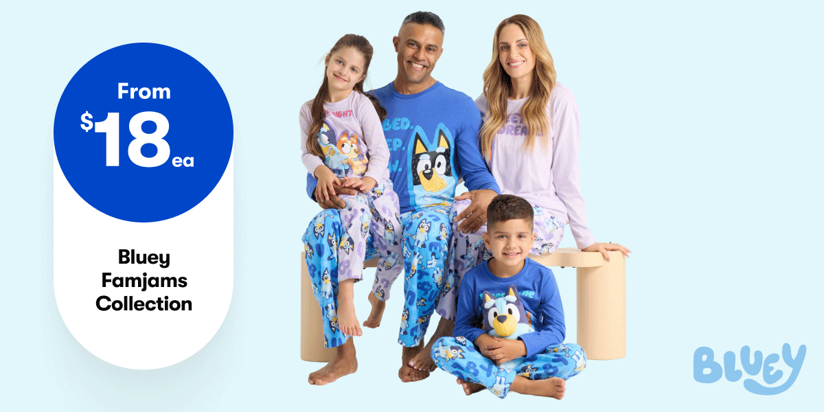From $18 Bluey or Stitch Family Pyjamas Collection