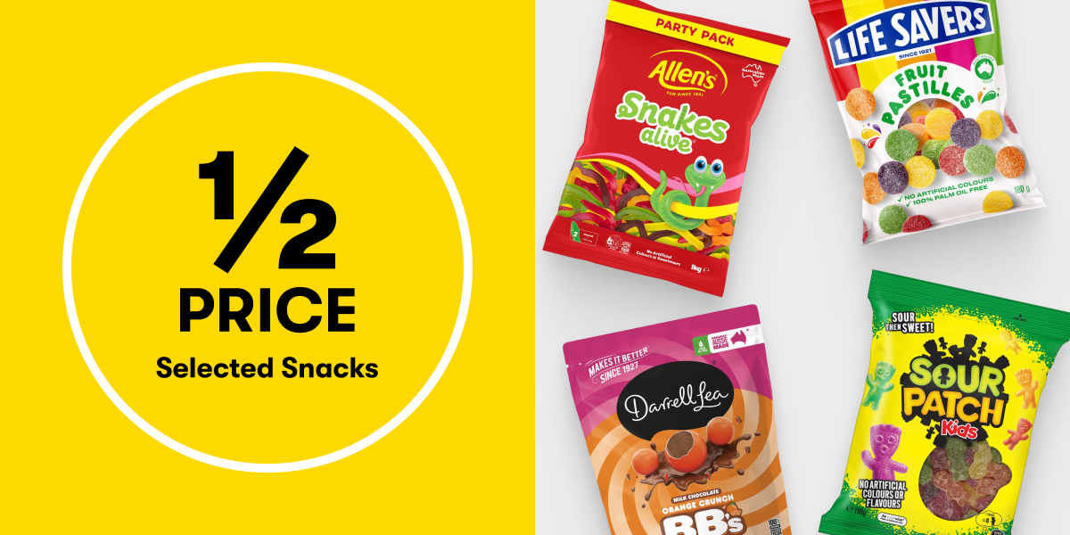 1/2 PRICE Selected Snacks