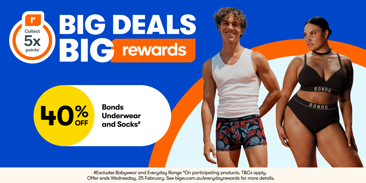 40% Off + 5x Everyday Rewards points on Bonds Underwear & Socks*
