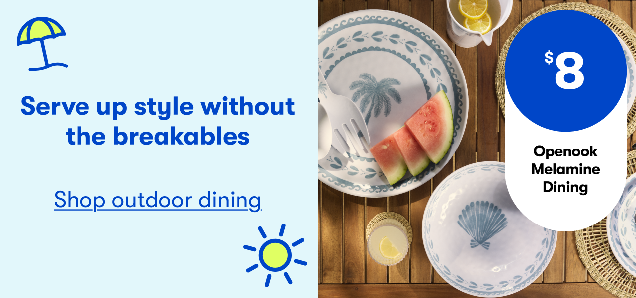 $8 Openook Melamine Diniing Set - Serve up style without the breakables - Shop outdoor dining