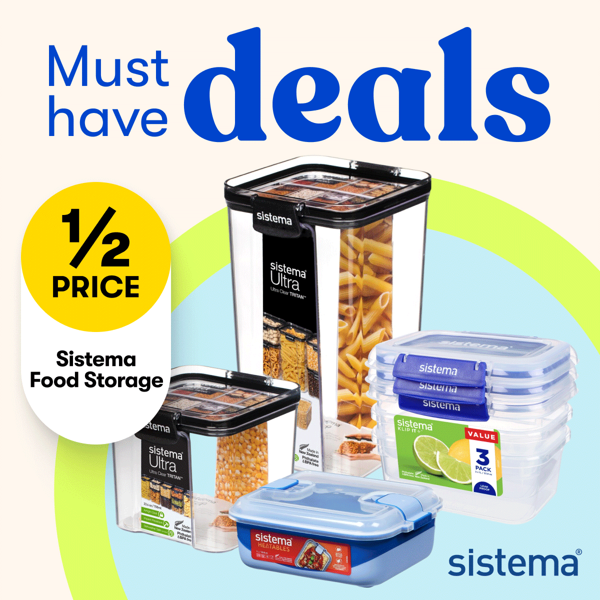 Must Have Deals - 1/2 PRICE Sistema Food Storage | $29 SAVE $29 Cadbury Jumbo Box Choccy | $399 EKO 50-inch 4K Ultra HD TV