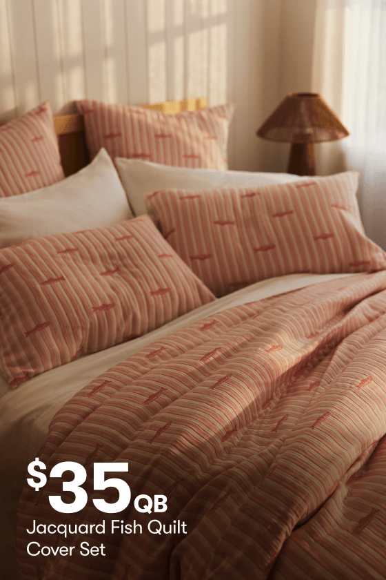 Brilliant Basics Jacquard Fish Quilt Cover Set - Coral $35 QB