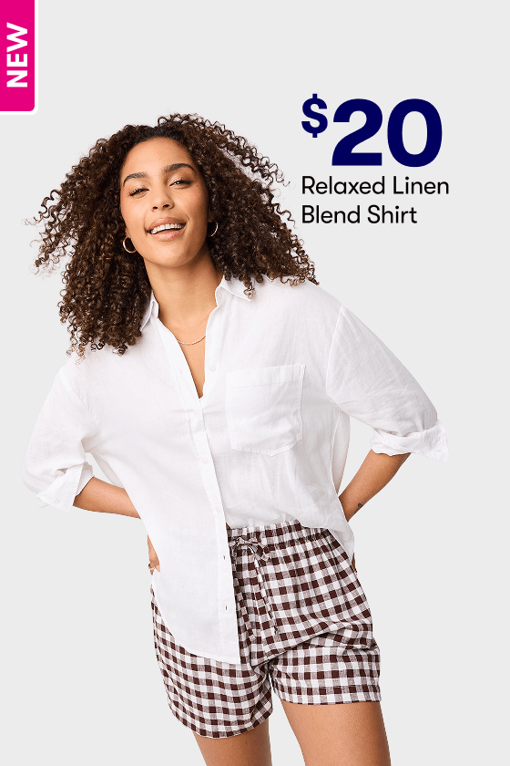 &me Women's Relaxed Linen Blend Shirt - White $20
