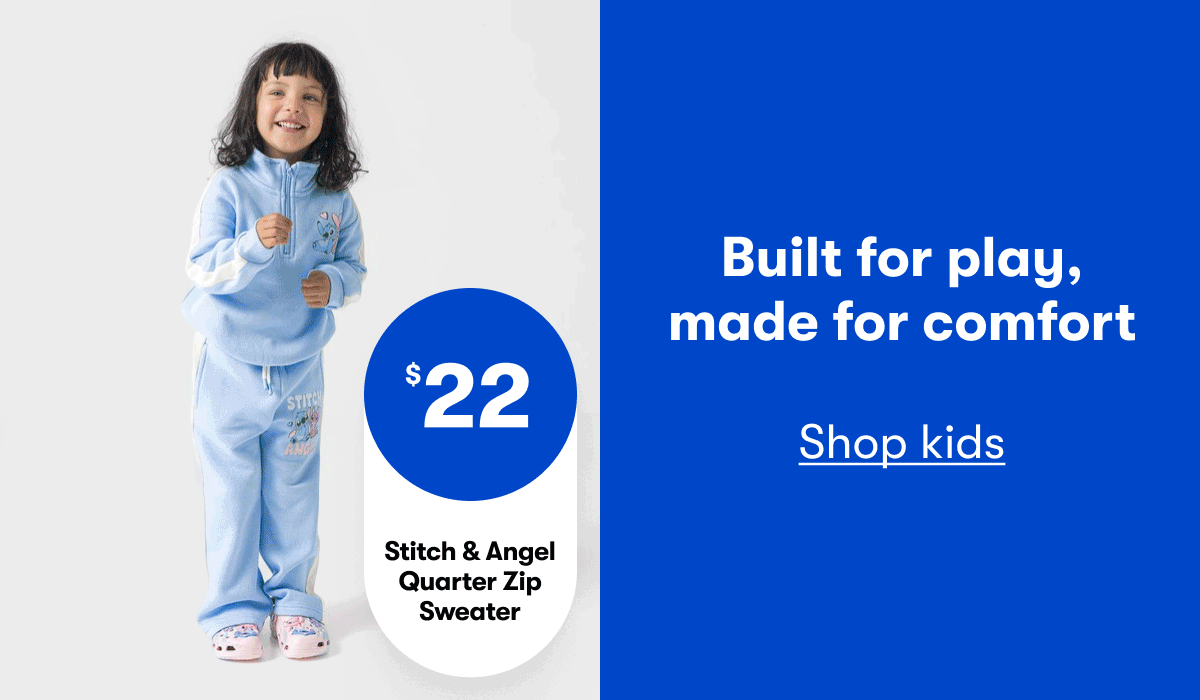 $12 Stitch & Angel Quarter Zip Sweater | $10 Back Print Crew | $10 Ma Cherie Print Crew Neck Sweater | Brooklyn Print Crew Jumper | Built for play, made for comfort | Shop kids