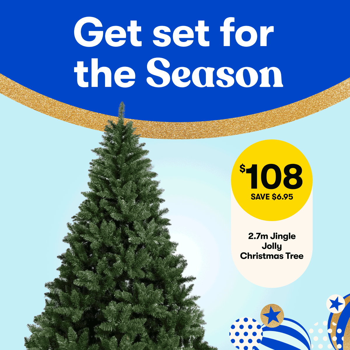 Get set for the season: Devanti Tower Fan Oscillating 3 Speeds - $61 save $8.95 | 2.4m Jingle Jollys Xmas Tree with Snow Flocked Tips - 20% off | Gardeon Egg Swing Chair - $233 SAVE $19.95