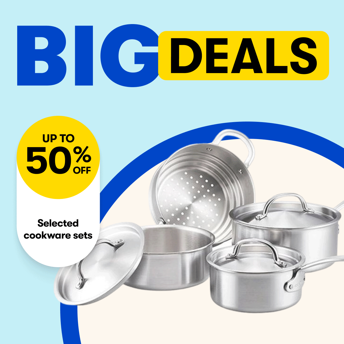 BIG Deals - Up to 50% OFF Cookware sets, 1/2 PRICE Dreame R10 and R20 Stick Vacs, 30% OFF Hotel Quality 4 pack Pillows, SAVE on selected Rugs