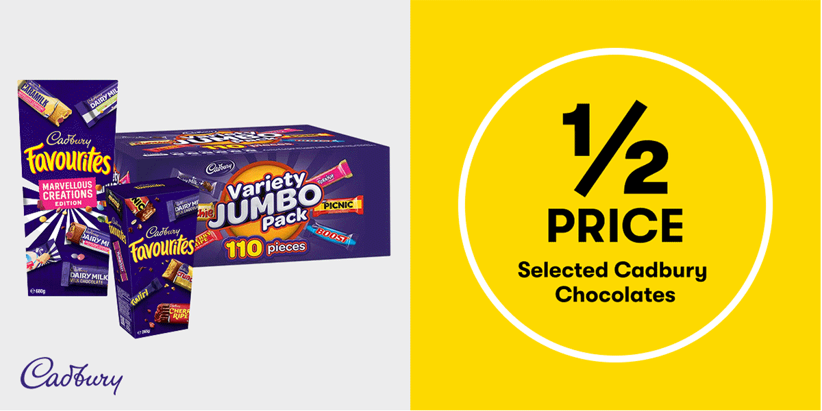 1/2 Selected Cadbury | 30% OFF Coca-Cola 24-pack Drink Can | 30% OFF Selected Lindt 