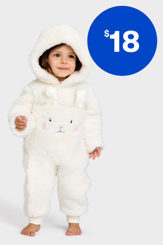 Dymples Baby Easter Sherpa Applique Bunny Coverall $18