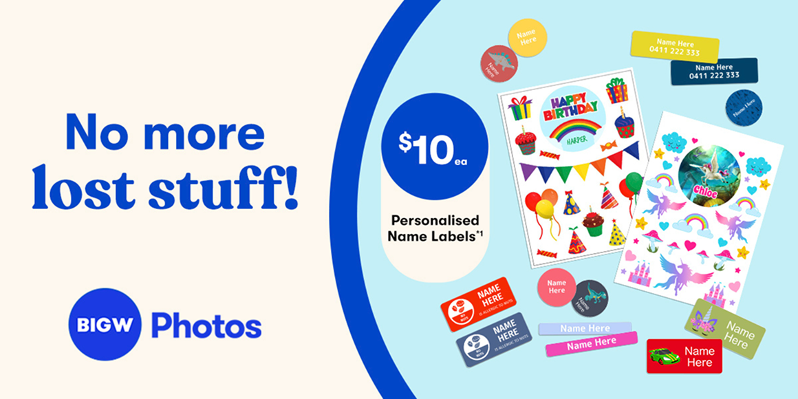 BIG W Photos: $10ea | Personalised Name Labels