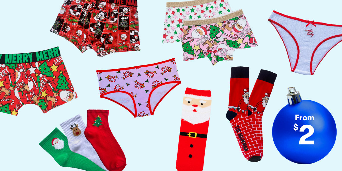 From $2 - Christmas Undies, Socks & Jocks