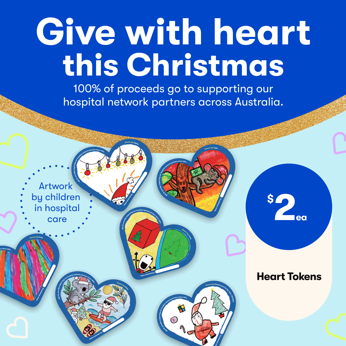 Give with heart, wrap with love this Christmas: $2ea Heart Tokens | $5ea Charity Wrap