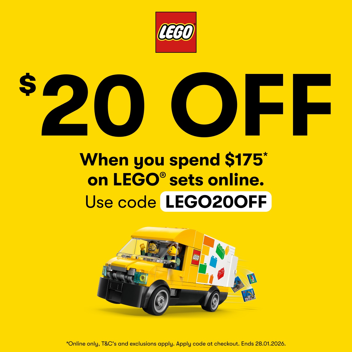 $20 Off when you spend $175* on LEGO sets online with code LEGO20OFF | *Online only. T&Cs and exclusions apply. Apply code at checkout. Ends 28/01/2026