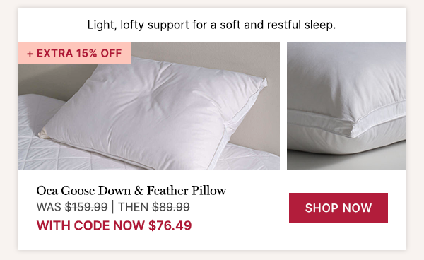 Oca Goose Down & Feather Pillow WAS $159.99 | THEN $89.99 | with code NOW $76.49