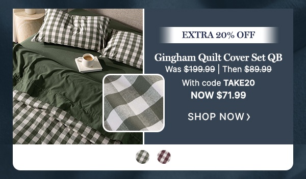 Extra 20% Off: Gingham Quilt Cover Set QB - WAS $199.99 | THEN $89.99 | WITH CODE now $71.99