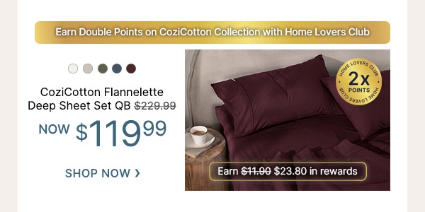 CoziCotton Flanneletee Deep Sheet Set QB - WAS $229.99 | NOW $119.99 + Earn $23.80 in rewards with Home Lovers Club