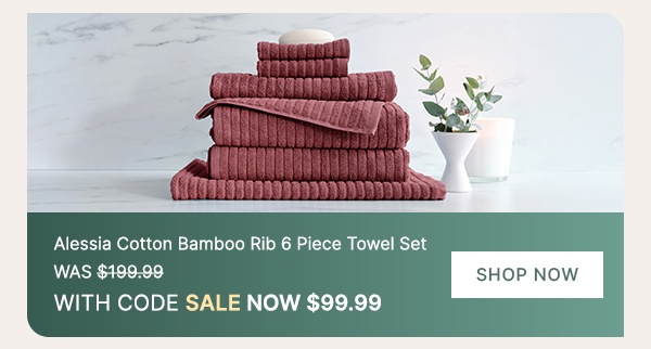 Alessia Cotton Bamboo Rib 6 Piece Towel Set