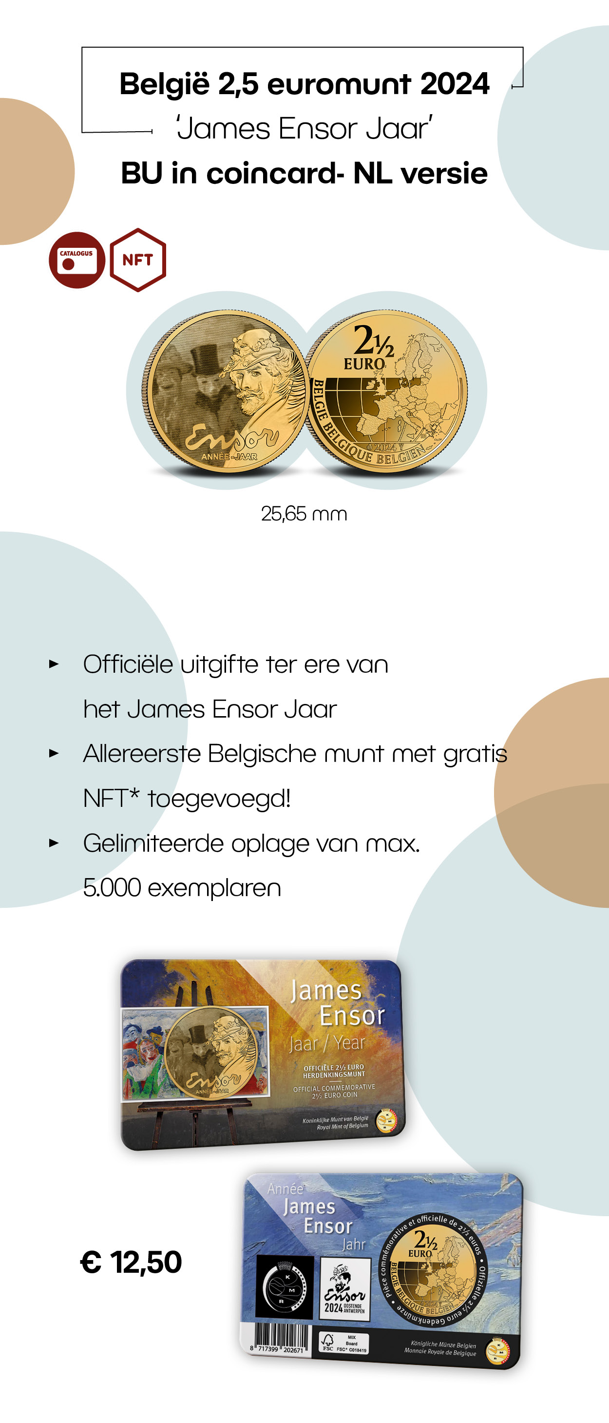 BelgiÃ« 2,5 euromunt 2024 âJames Ensor Jaarâ BU in coincard