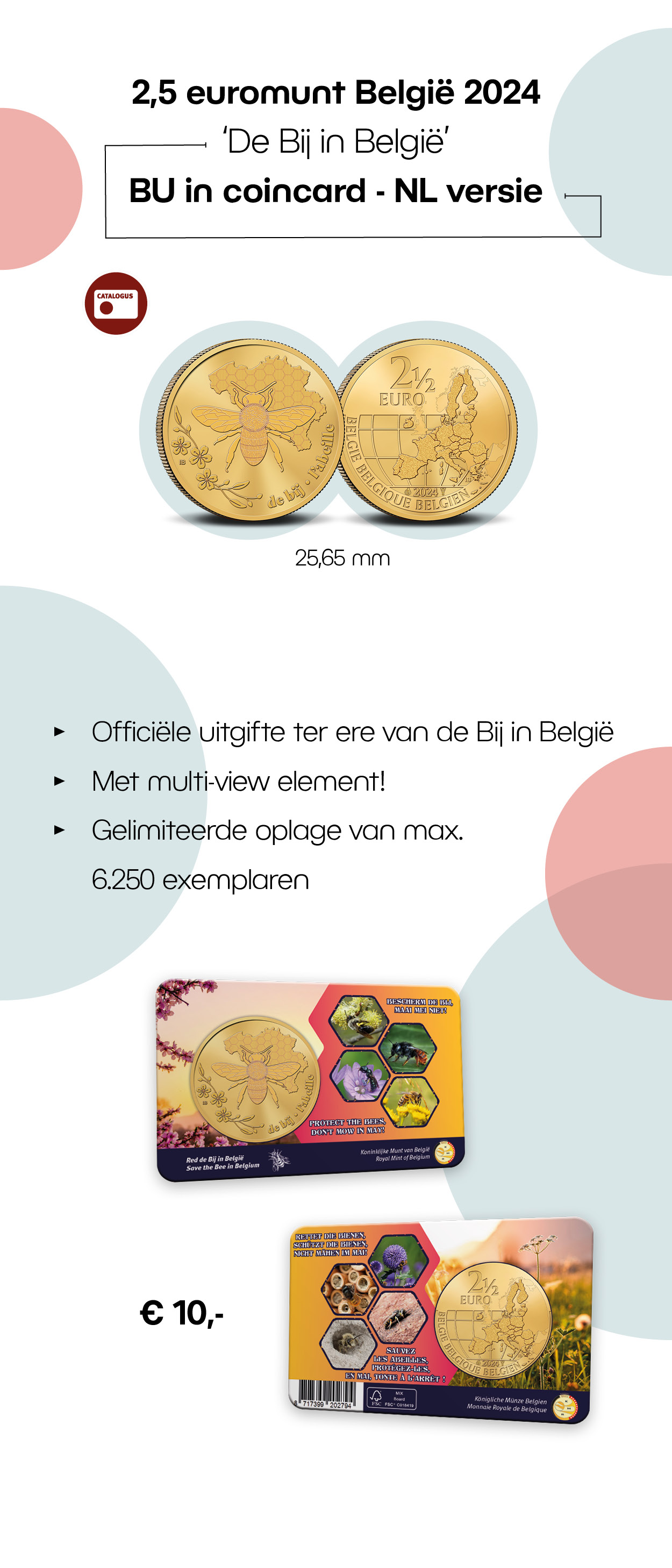 2,5 euromunt BelgiÃ« 2024 âDe Bij in BelgiÃ«â BU in coincard