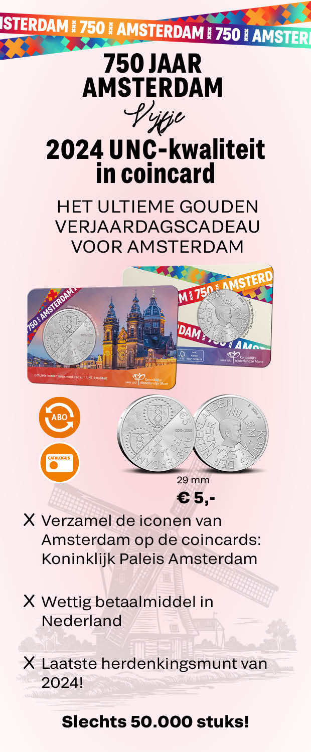 750 jaar Amsterdam Vijfje 2024 UNC-kwaliteit in coincard 