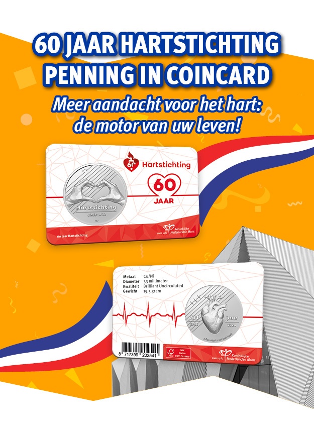 60 jaar Hartstichting penning in coincard