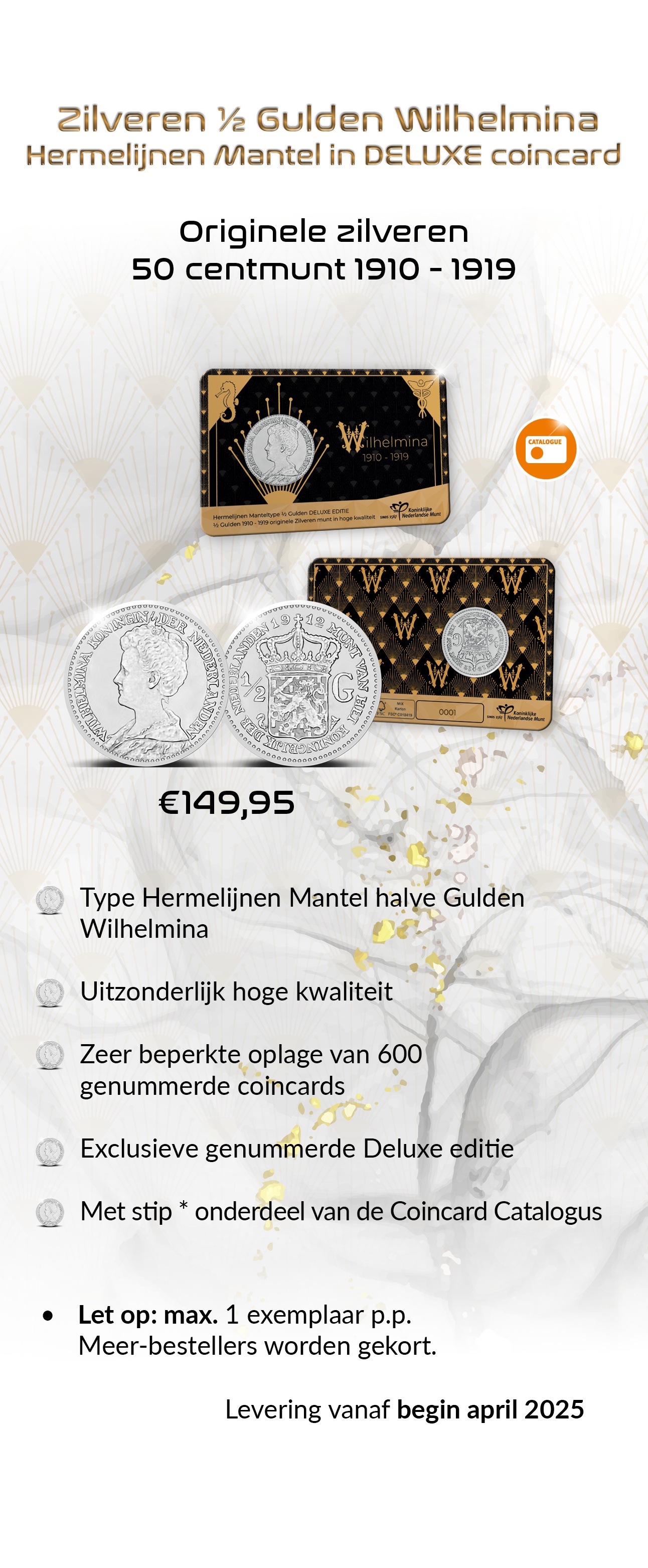 Originele zilveren 50 centmunt 1910 - 1919