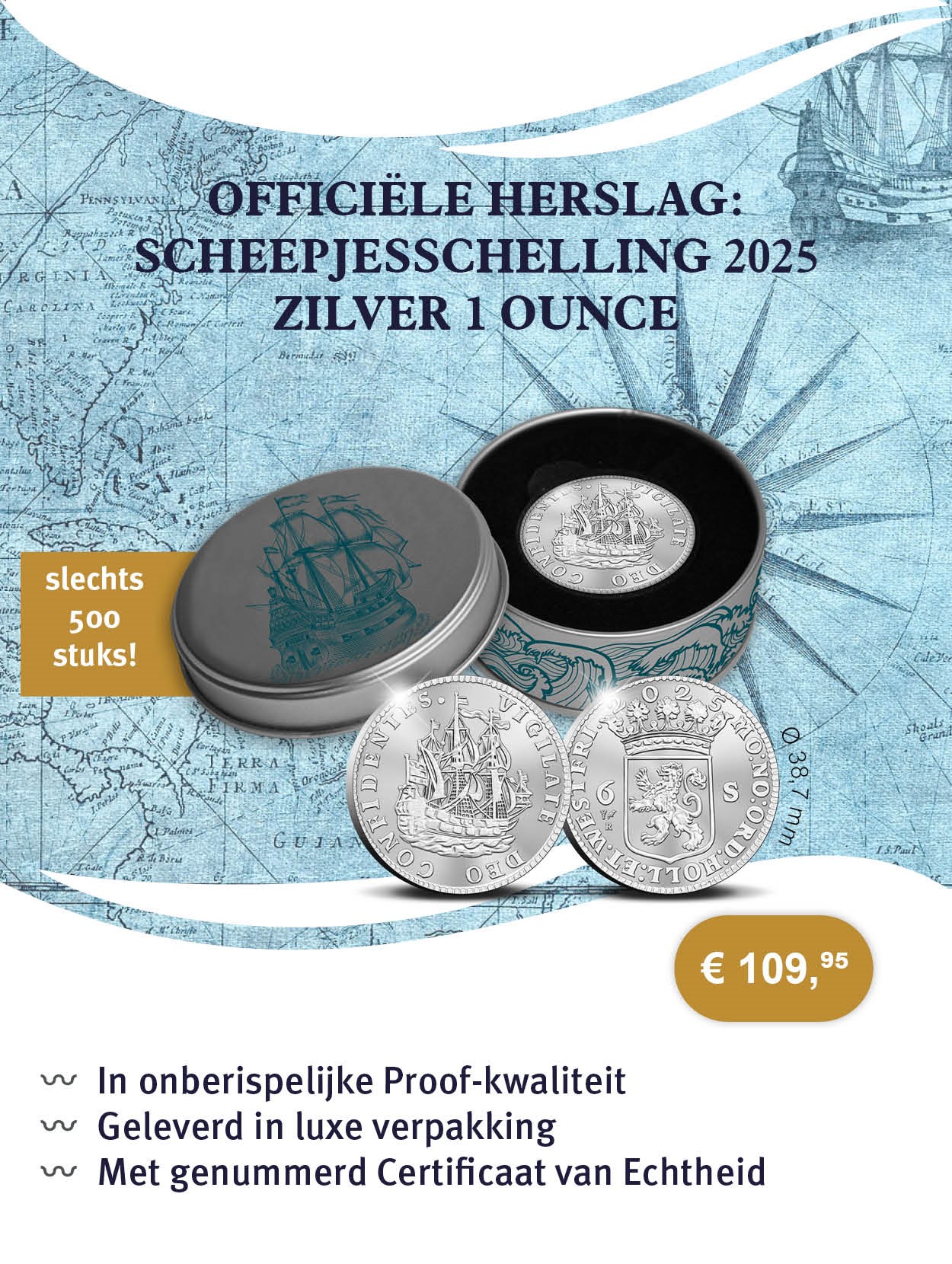 OfficiÃ«le Herslag: Scheepjesschelling 2025 Zilver 1 ounce