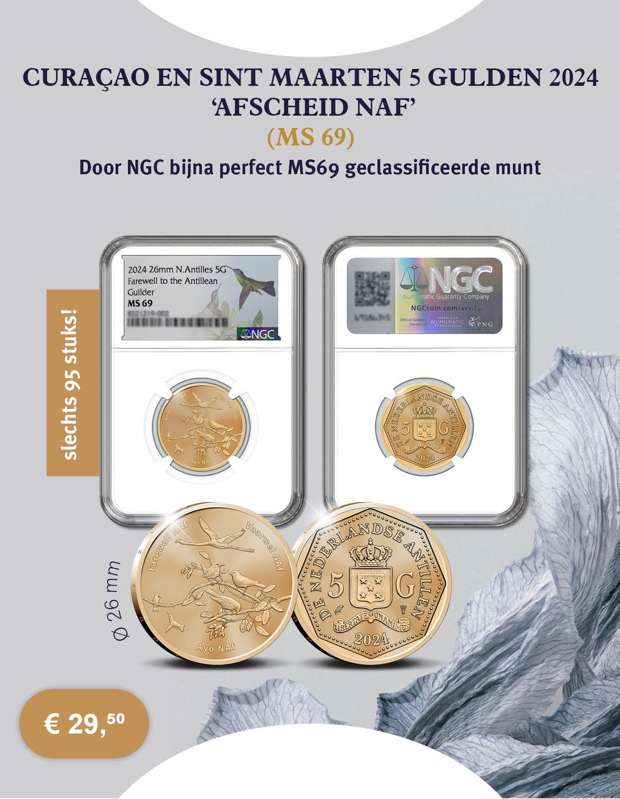 CuraÃ§ao en Sint Maarten 5 Gulden 2024 âAfscheid NAfâ (MS69)