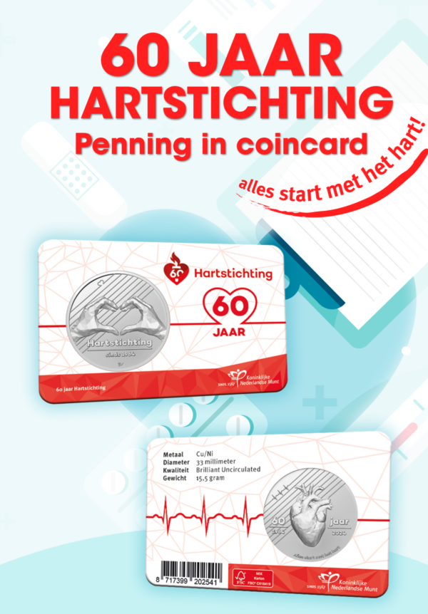 60 jaar Hartstichting penning in coincard