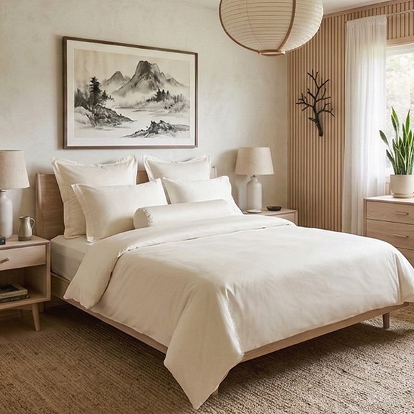 Pure Organic Cotton Bed Sheet Set Heritage Collection (Beige / Light Grey)