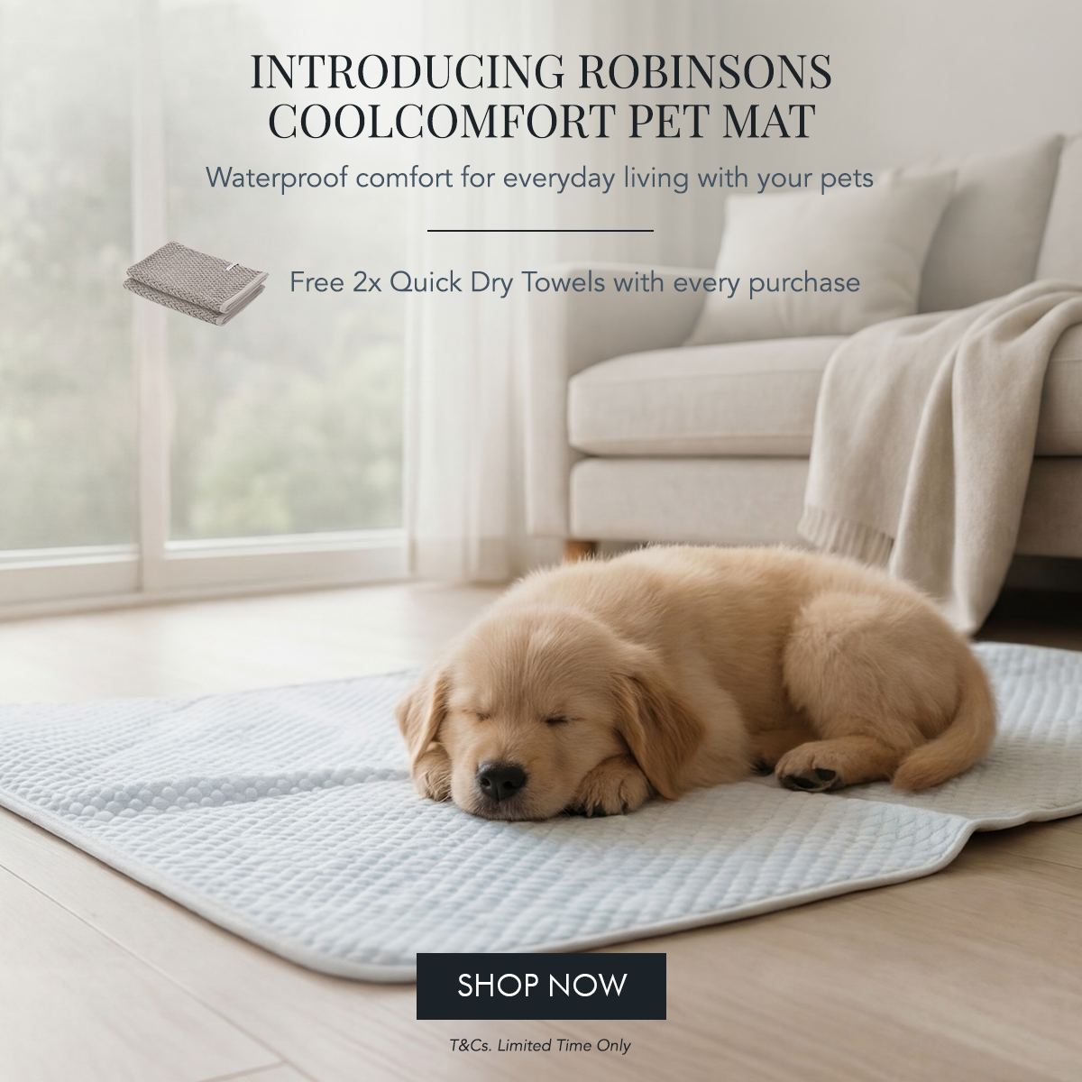 Robinsons Cooling Waterproof Pet Mat Free 2x Quick Dry Towels with purchase
