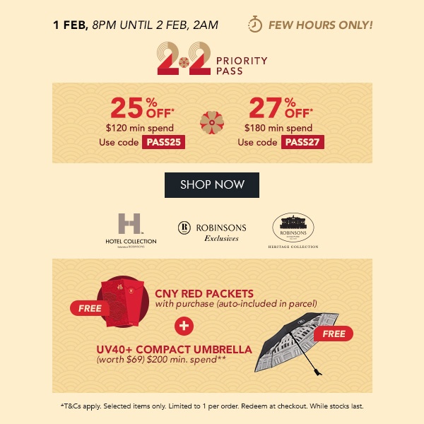 25% OFF $120 min. spend. Use code PASS25 27% OFF $180 min. spend. Use code PASS27