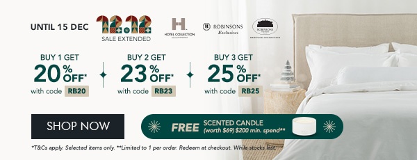 Buy 1 get 20% OFF with code RB20 Buy 2 get 23% OFF with code RB23 Buy 3 Get 25% OFF with code RB25 + FREE Scented Candles – Min. $200 spend 