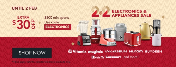 Electronics & Appliances $30 off $300 min. spend with code ELECTRONICS