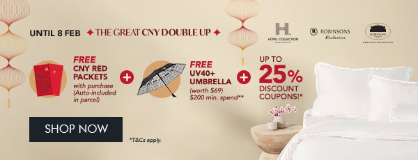  Buy 1 get 20% OFF with code RB20 Buy 2 get 23% OFF with code RB23 Buy 3 Get 25% OFF with code RB25 Free Red Packets + Free UV40+ Compact Umbrella min. $200 spend