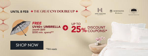  Buy 1 get 20% OFF with code RB20 Buy 2 get 23% OFF with code RB23 Buy 3 Get 25% OFF with code RB25 Free Red Packets + Free UV40+ Compact Umbrella min. $200 spend