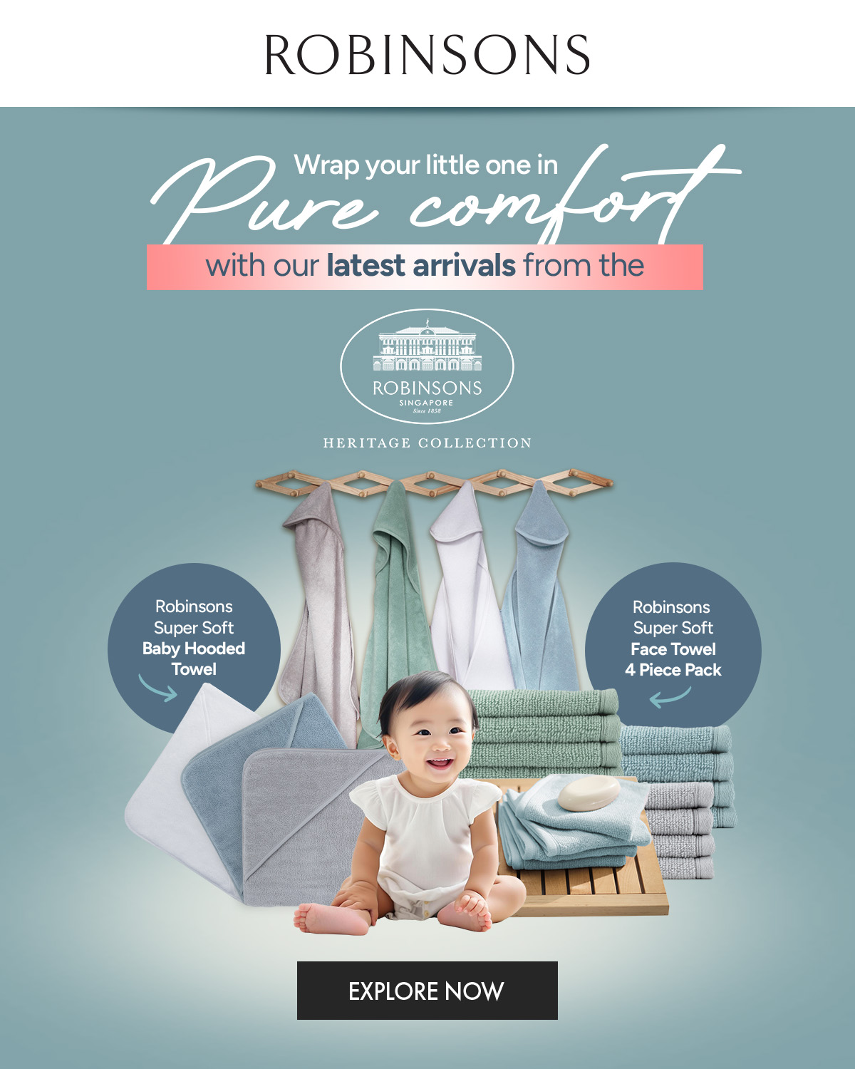 Wrap your little one in pure comfort with our latest from Robinsons Heritage Collection