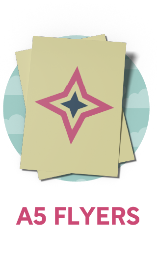 A5 flyers with star design.
