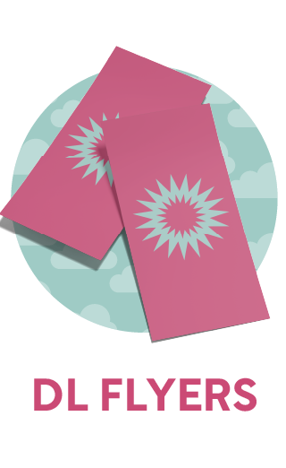 Two pink flyers with starburst design.