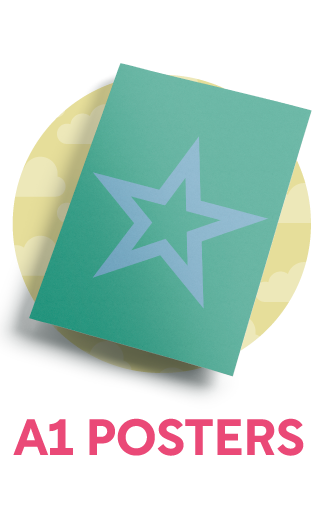 Green poster with star, labeled A1 POSTERS.