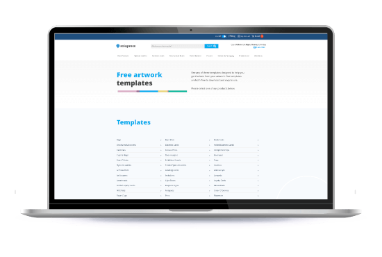 Laptop displaying free artwork templates website.