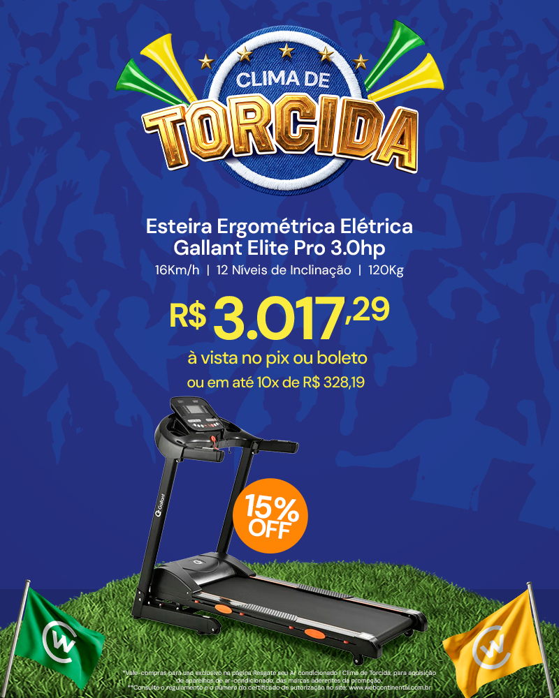 Esteira Ergométrica Elétrica Gallant Elite Pro 3.0hp 16Km/h 12 Níveis de Inclinação 120Kg GEE12E30A