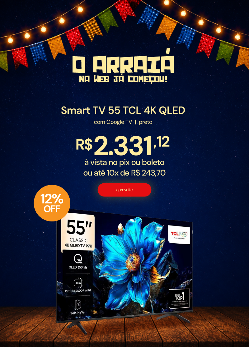Smart TV 55 TCL 55P7K 4K QLED 60Hz Com Google TV Preto