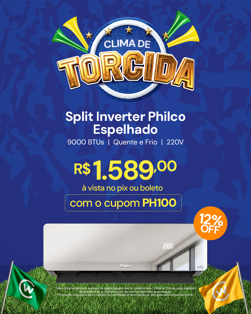 Ar Condicionado Split Inverter Philco PAC9QG Espelhado 9000 BTUs Quente e Frio 220V