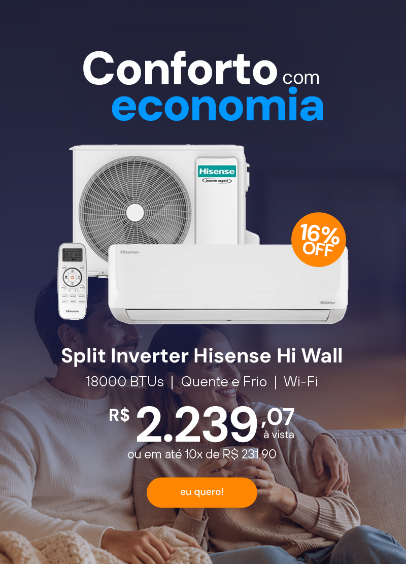 Ar Condicionado Split Inverter Hisense Hi Wall 18000 BTUS Quente e Frio Wi Fi 220V Branco AS-18UW2RMATT00E